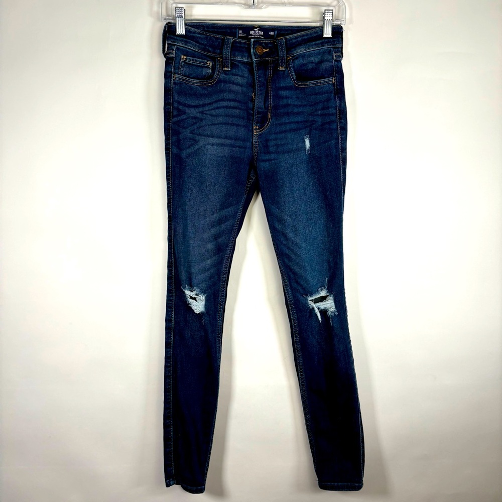 Hollister 2R High Rise Waisted Super Skinny Jeans Distressed Womens Blue Denim